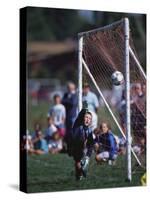 11 Year Old Boys Soccer Goalie in Action-null-Stretched Canvas
