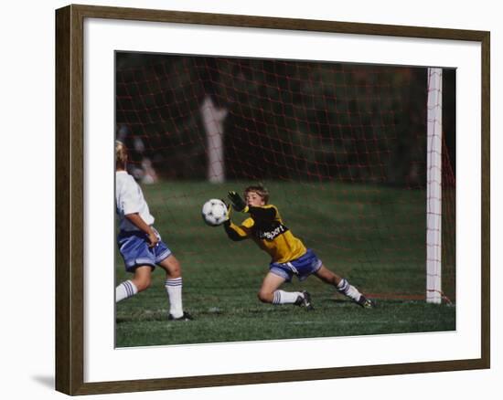 11 Year Old Boys Soccer Goalie in Action-null-Framed Photographic Print