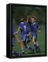 11 Year Old Boys Soccer Player Celebates a Goal-null-Framed Stretched Canvas