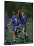 11 Year Old Boys Soccer Player Celebates a Goal-null-Stretched Canvas