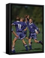 11 Year Old Boys Soccer Player Celebates a Goal-null-Framed Stretched Canvas