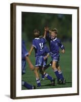 11 Year Old Boys Soccer Player Celebates a Goal-null-Framed Photographic Print