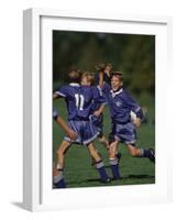 11 Year Old Boys Soccer Player Celebates a Goal-null-Framed Photographic Print