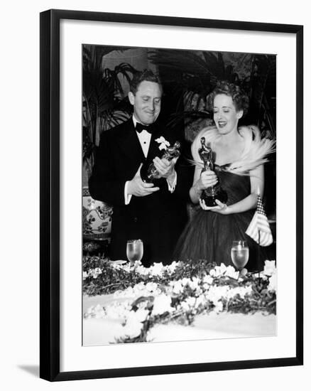 11th Annual Academy Awards, 1938. Spencer Tracy "Boys Town" with Bette Davies "Jezabel"-null-Framed Photographic Print