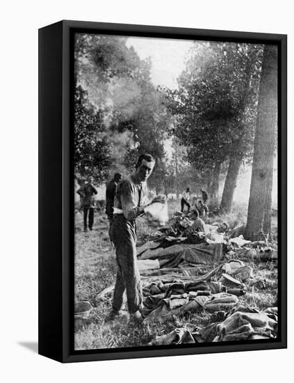 11th Hussars Bivouacked at Champs after the Retreat from Mons, September 1914-null-Framed Stretched Canvas