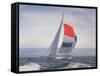 12-m. Yacht Nefertiti, Designed by Ted Hood, Sailing Through Waves at Pre America's Cup Test Run-George Silk-Framed Stretched Canvas