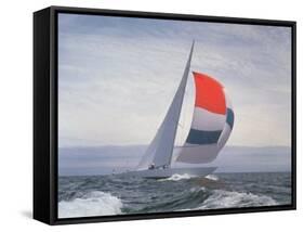 12-m. Yacht Nefertiti, Designed by Ted Hood, Sailing Through Waves at Pre America's Cup Test Run-George Silk-Framed Stretched Canvas