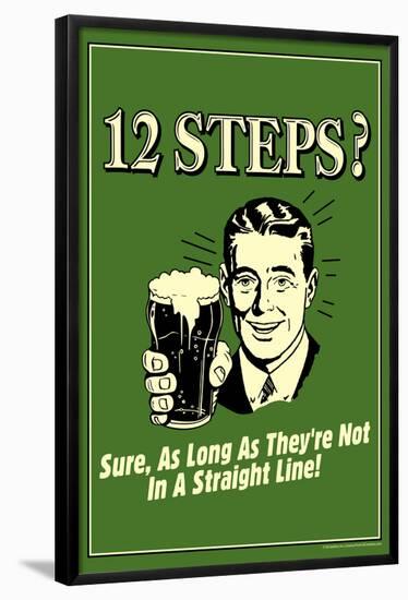 12 Steps Not In A Straight Line Beer Drinking Funny Retro Poster-Retrospoofs-Framed Poster