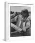 12 Year Old Boy with a Perceptual Handicap, Using Hammer in Backyard of His Home-Grey Villet-Framed Photographic Print