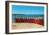 14 Double Bass Players at the Beach, Retro-null-Framed Art Print