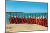 14 Double Bass Players at the Beach, Retro-null-Mounted Art Print