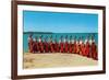 14 Double Bass Players at the Beach, Retro-null-Framed Art Print