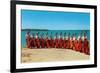 14 Double Bass Players at the Beach, Retro-null-Framed Art Print