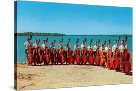 14 Double Bass Players at the Beach, Retro-null-Stretched Canvas