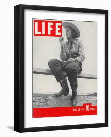 14-yr-old Cowgirl Jimmy Rogers Showing off Latest Western Clothing Trend, April 22, 1940-Peter Stackpole-Framed Photographic Print