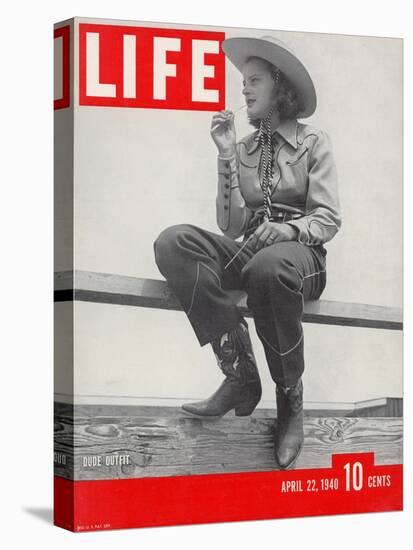 14-yr-old Cowgirl Jimmy Rogers Showing off Latest Western Clothing Trend, April 22, 1940-Peter Stackpole-Stretched Canvas