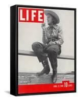 14-yr-old Cowgirl Jimmy Rogers Showing off Latest Western Clothing Trend, April 22, 1940-Peter Stackpole-Framed Stretched Canvas