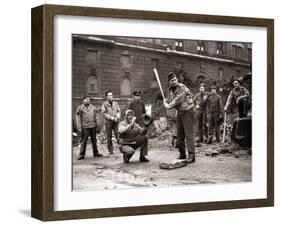 15 American Soldiers Playing Baseball Amid the Ruins of Liverpool, England 1943-null-Framed Premium Photographic Print