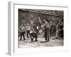 15 American Soldiers Playing Baseball Amid the Ruins of Liverpool, England 1943-null-Framed Photographic Print