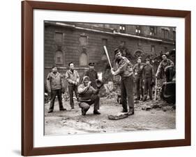 15 American Soldiers Playing Baseball Amid the Ruins of Liverpool, England 1943-null-Framed Photographic Print