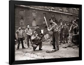 15 American Soldiers Playing Baseball Amid the Ruins of Liverpool, England 1943-null-Framed Photographic Print