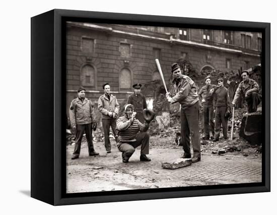 15 American Soldiers Playing Baseball Amid the Ruins of Liverpool, England 1943-null-Framed Stretched Canvas