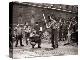 15 American Soldiers Playing Baseball Amid the Ruins of Liverpool, England 1943-null-Stretched Canvas