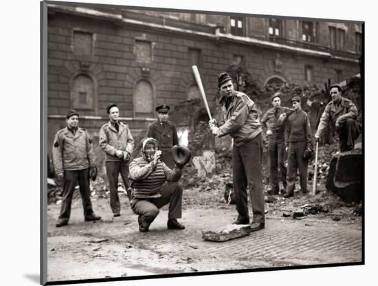 15 American Soldiers Playing Baseball Amid the Ruins of Liverpool, England 1943-null-Mounted Photographic Print