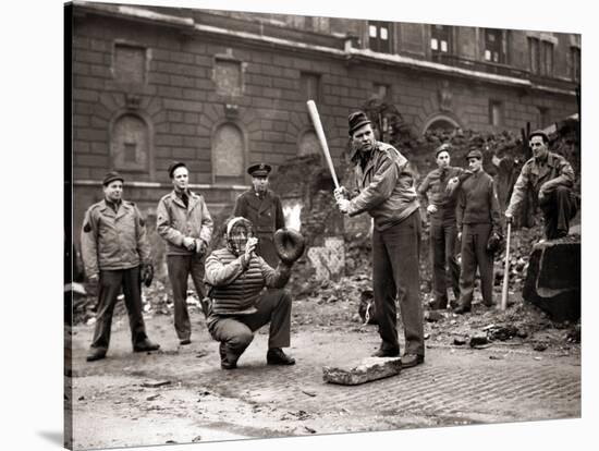 15 American Soldiers Playing Baseball Amid the Ruins of Liverpool, England 1943-null-Stretched Canvas