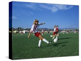 15 Year Old Girls in Action Durring Soccer Game, Lakewood, Colorado, USA-null-Stretched Canvas