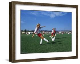 15 Year Old Girls in Action Durring Soccer Game, Lakewood, Colorado, USA-null-Framed Photographic Print