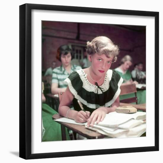 15 Year Old High School Student Rue Lawrence in Class at New Trier High School Outside Chicago-Alfred Eisenstaedt-Framed Premium Photographic Print