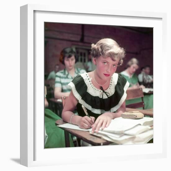 15 Year Old High School Student Rue Lawrence in Class at New Trier High School Outside Chicago-Alfred Eisenstaedt-Framed Photographic Print