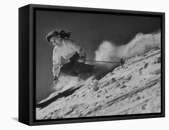 15-Year Old Skiing Prodigy Andrea Mead Lawrence Practicing for Winter Olympics-null-Framed Stretched Canvas