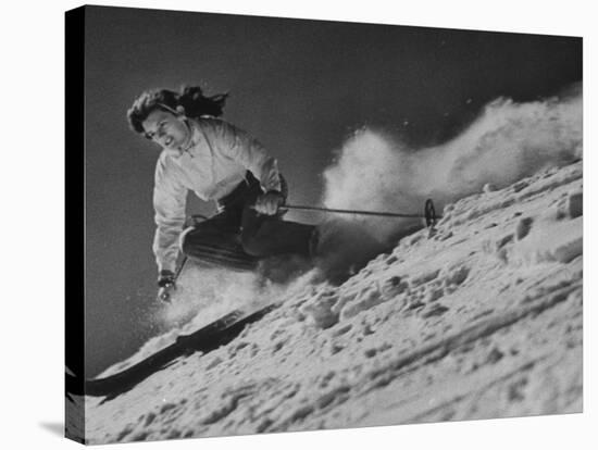 15-Year Old Skiing Prodigy Andrea Mead Lawrence Practicing for Winter Olympics-null-Stretched Canvas