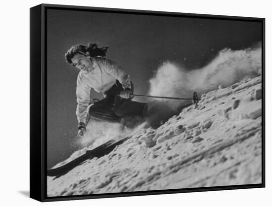 15-Year Old Skiing Prodigy Andrea Mead Lawrence Practicing for Winter Olympics-null-Framed Stretched Canvas