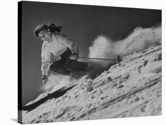 15-Year Old Skiing Prodigy Andrea Mead Lawrence Practicing for Winter Olympics-null-Stretched Canvas