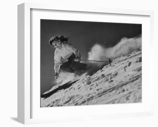 15-Year Old Skiing Prodigy Andrea Mead Lawrence Practicing for Winter Olympics-null-Framed Photographic Print