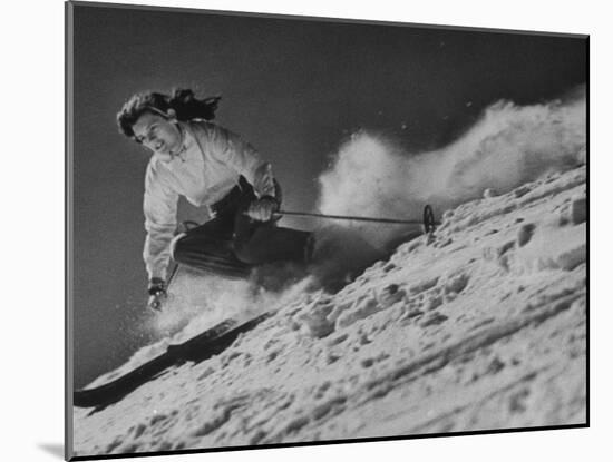 15-Year Old Skiing Prodigy Andrea Mead Lawrence Practicing for Winter Olympics-null-Mounted Photographic Print