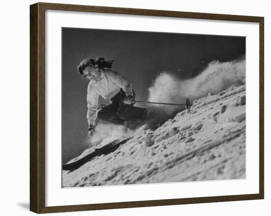 15-Year Old Skiing Prodigy Andrea Mead Lawrence Practicing for Winter Olympics-null-Framed Photographic Print