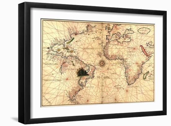 1544 Nautical Map of the Atlantic Ocean-null-Framed Art Print