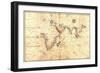 1544 Nautical Map of the Indian Ocean with Terra Incognito or Unknown Land-null-Framed Art Print