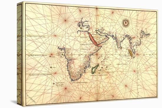 1544 Nautical Map of the Indian Ocean with Terra Incognito or Unknown Land-null-Stretched Canvas