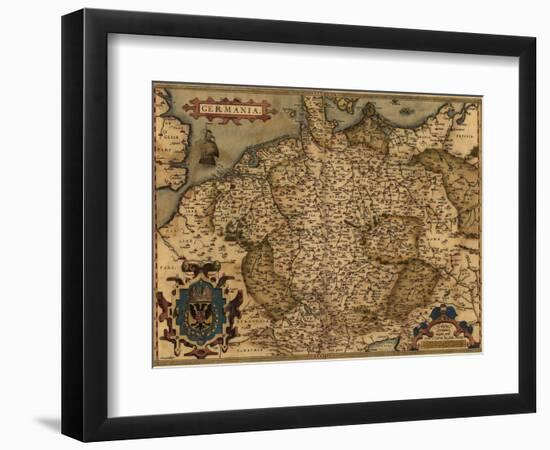 1570 Map of German States, from Abraham Ortelius, Theatrvm Orbis Terrarvm-null-Framed Art Print