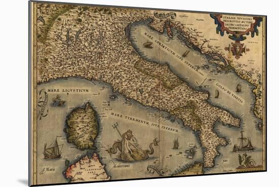 1570 Map of Italy from Abraham Ortelius Atlas, Theatrvm Orbis Terrarvm-null-Mounted Art Print