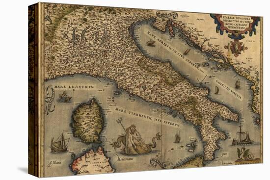 1570 Map of Italy from Abraham Ortelius Atlas, Theatrvm Orbis Terrarvm-null-Stretched Canvas