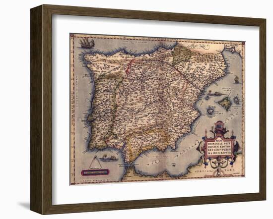 1570 Map of Spain, from Abraham Ortelius' Atlas, Theatrvm Orbis Terrarvm-null-Framed Art Print