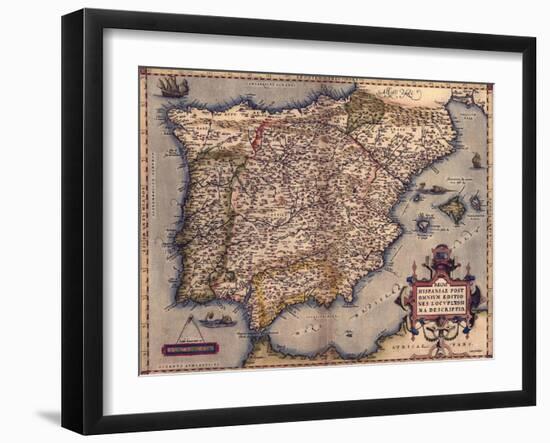 1570 Map of Spain, from Abraham Ortelius' Atlas, Theatrvm Orbis Terrarvm-null-Framed Art Print