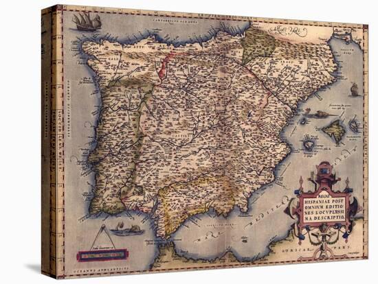 1570 Map of Spain, from Abraham Ortelius' Atlas, Theatrvm Orbis Terrarvm-null-Stretched Canvas