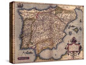 1570 Map of Spain, from Abraham Ortelius' Atlas, Theatrvm Orbis Terrarvm-null-Stretched Canvas